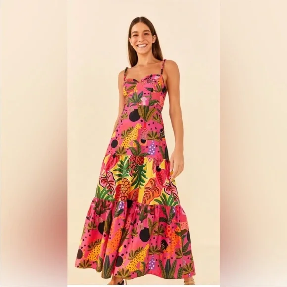 Farm Rio Pink Pop Leopards Mixed Midi Dress - Picture 2 of 7